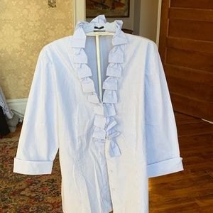 Talbots Classic Ribbon Neck Striped Blouse Size 14 NWOT Cotton Button Down